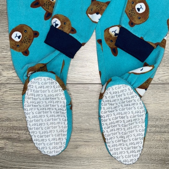Carter’s Fleece Footed Pajama’s 4T | Bear Fleece Pjs 4T | Fox Pjs 4T Teal Blue - Picture 6 of 11